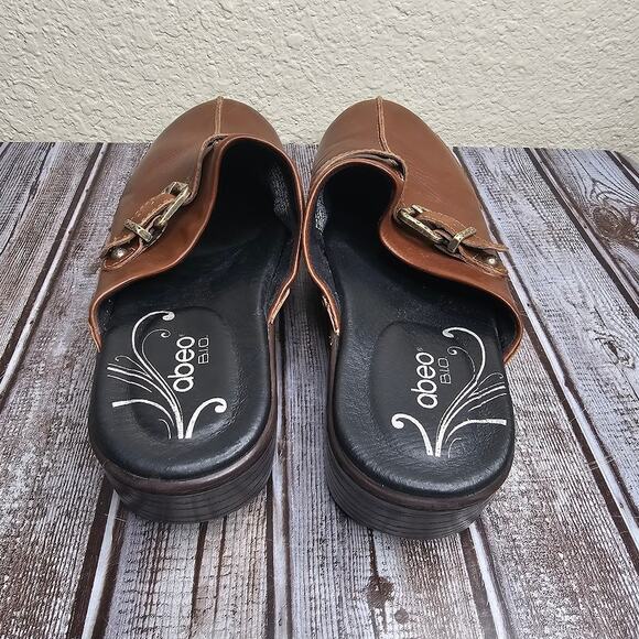 Abeo b.i.o. brown Fay nonslip slip on nursing clogs buckle leather size 9 - Picture 5 of 9